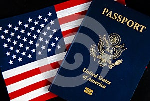 American Passport & Flag on Black