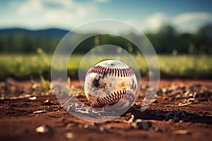 American pastime Baseball on a grassy field, vintage retro graphic art