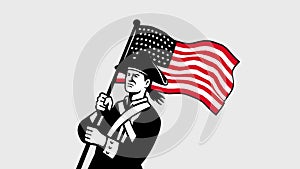 American patriot holding us flag 2d animation