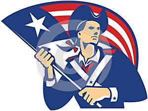 American Patriot Minuteman With Flag Retro