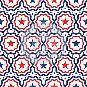 American patriotic pattern in red, blue and white with star shapes