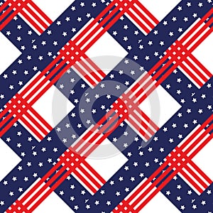 American patriotic stars and stripes seamless pattern in bright red, blue and white. Independence day vector background