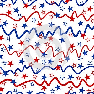 American patriotic zigzag stripes and stars seamless pattern