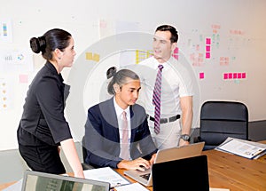 American people business team having using laptop during a meeting.