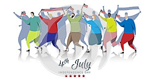 American people participants carrying the America flag waved while Fourth of July parade. vector background banner