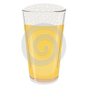 American pint with light beer for banners, flyers, posters, cards. Lager with foam. International Beer Day. Beer day