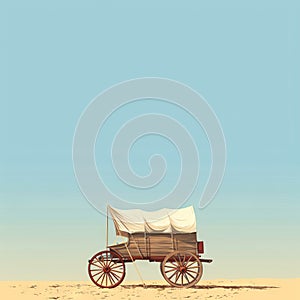 American Pioneers Wagon with Tent, Old Wooden Emigrant Carriage, Wild West Cart Flat photo