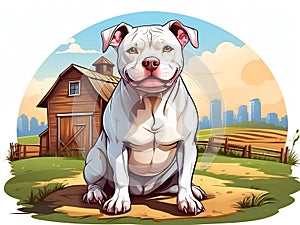 American Pit bull terrier dog in cartoon style. Cute Pit bull isolated on white background. Watercolor drawing, hand-drawn Pit