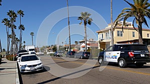 American police patrol car, squad, interceptor or cruiser, 911 auto vehicle. California USA