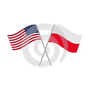 American and Polish flags isolated on white background