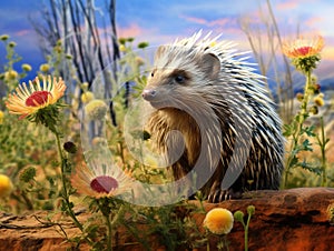 Ai Generated illustration Wildlife Concept of American porcupine quills defense wildlife