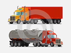 American powerful truck, lorry. Delivery, shipment, shipping, transportation concept. Vector illustration