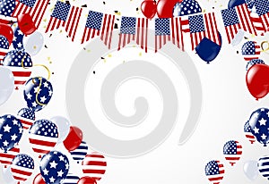 American President Day background of stars flying. Holiday confetti in US flag colors for President Day