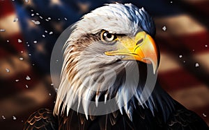 American Pride Bald Eagle Head with USA Flag Background