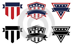 American Pride Patriotic Stars and Stripes Logos, Red White, Blue and Black, Isolated Vector Illustration