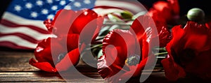 American Pride Red Poppies and USA Flag Celebrating the National Holiday of America