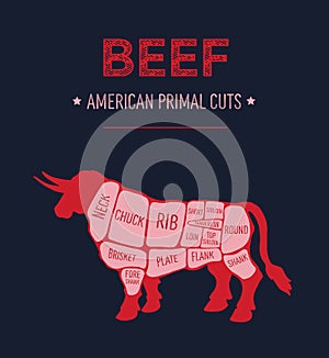 American primal beef meat cuts diagram