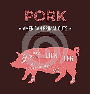 American primal pork meat cuts diagram