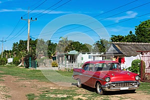 American red Dodge classic car parked on the side street in the province Matanzas in Cuba - Serie Cuba Reportage