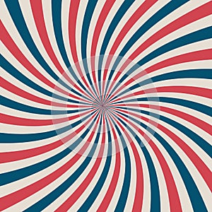 American retro patriotic vector illustration. Concentric stripes in colors of United States flag. Twirl background Labor Day or