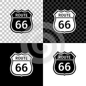 American road icon isolated on black, white and transparent background. Route sixty six road sign. Vector