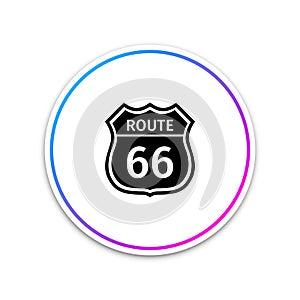 American road icon isolated on white background. Route sixty six road sign. Circle white button. Vector