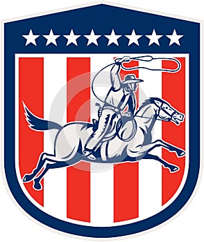 American Rodeo Cowboy Horse Lasso Shield Retro