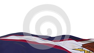 American Samoa fabric flag waving on the wind loop. American Samoa embroidery stiched cloth banner swaying on the breeze. Half-