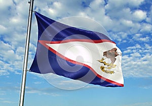 American Samoa flag waving with sky on background realistic 3d illustration