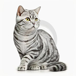 American shorthair cat sitting on white background