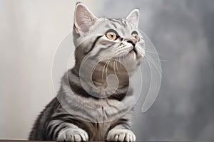 american shothair cat on gray isolated background generative ai