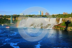 American side of Niagara Falls with rainbow, New York state, USA