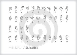 American sign language (ASL) alphabet letter and number icons