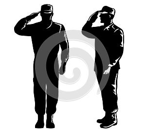 American Soldier Military Serviceman Personnel Silhouette Saluting Silhouette Isolated Retro