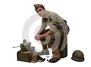 American soldier sitting on a jerrycan