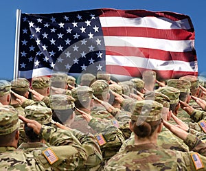 American Soldiers Saluting US Flag, patriotic concept