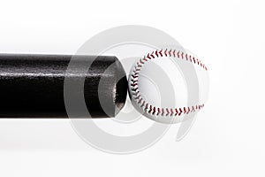 American Sport Ideas. Closeup Image of Laquered Wooden Brown American Baseball Bat Along With Clean Leather Ball Placed Together