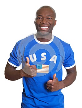 American sports fan showing both thumbs up