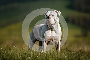 American Staffordshire bull terrier standing in the field. Selective focus. AI Generated