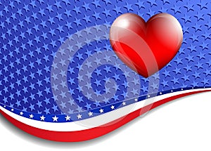 American, Stars and Stripes Background with 3D Heart