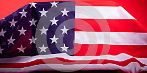 American stars and stripes flag on podium on red background