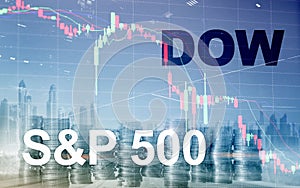 American stock market. Sp500 and Dow Jones. Financial Trading Business concept.