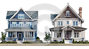 American-style family houses with charming porches, isolated on a transparent background, generated by AI