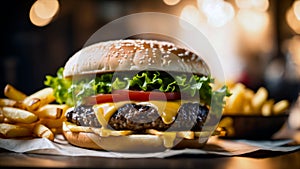 American-style hamburger for big appetites - ai generative