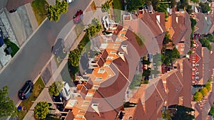 American suburbia aerial view vertical video picturesque orderly layout. Suburbia representation of American lifestyle