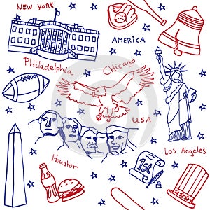 American symbols and icons seamless pattern