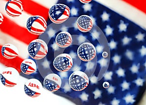 American tax concept, flag reflected in waterdrops