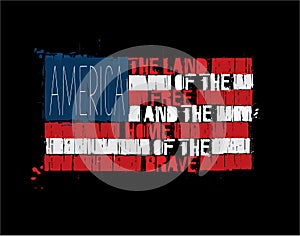 American Text Flag - America Land of the Free Home of the Brave