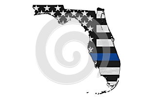 American thin blue line flag on map of Florida