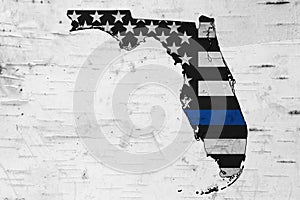 American thin blue line flag on map of Florida
